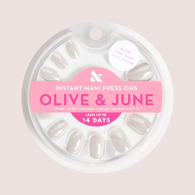 White Chrome - Press-On | Extra Short | Round