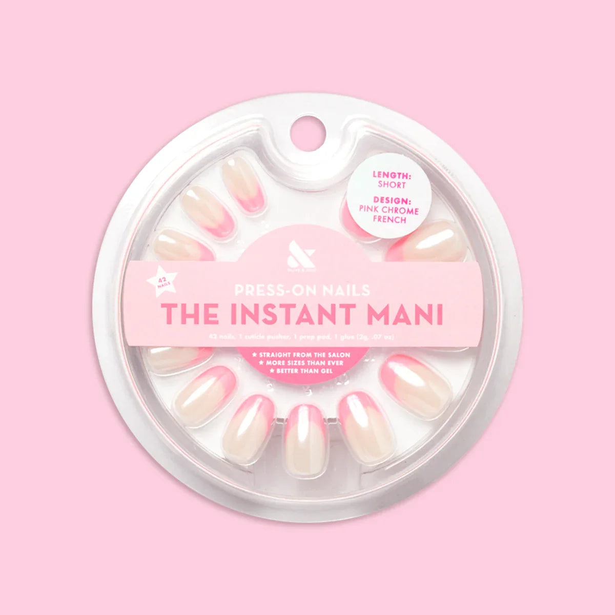 Pink Chrome French - Press-On | Short | Round