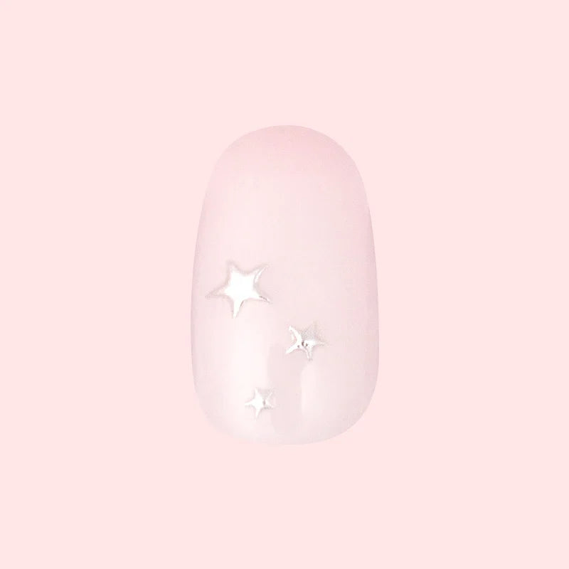 Soft Silver Foil Stars - Press-On | Short | Round