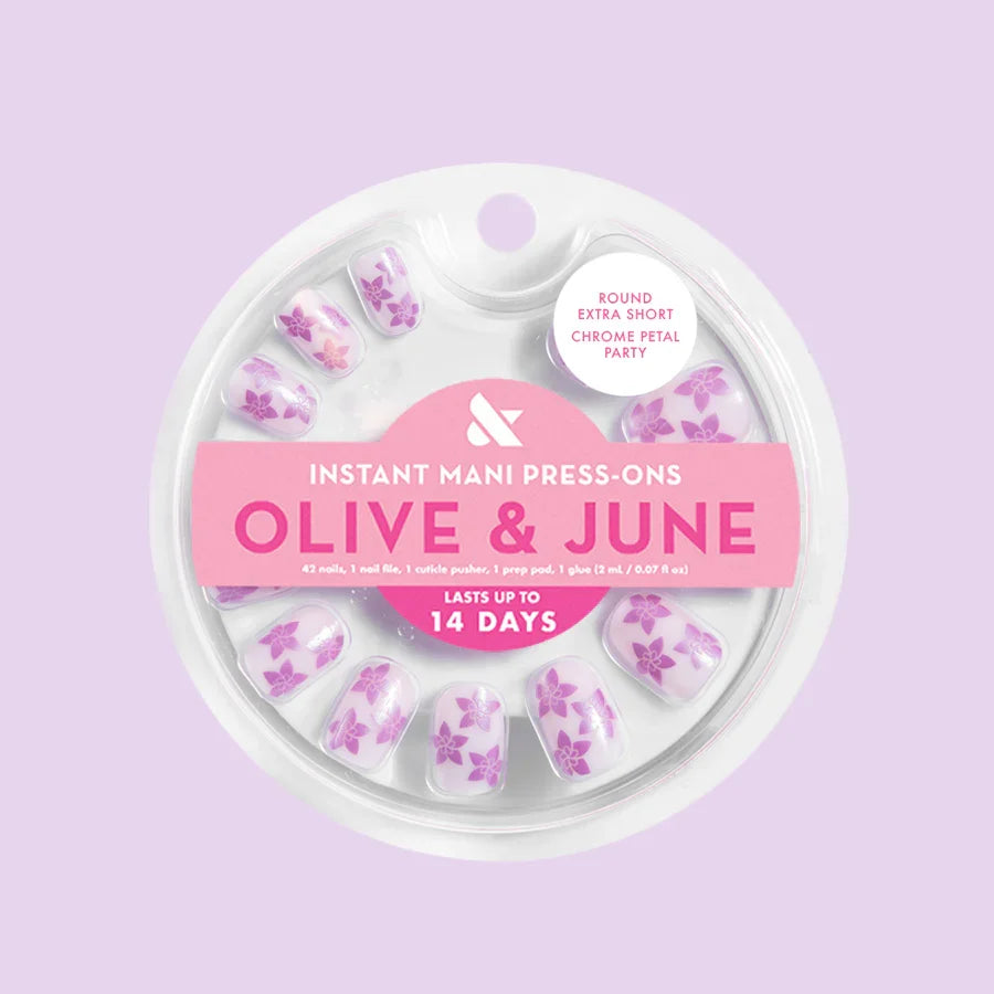 Chrome Petal Party - Press-On | Extra Short | Round