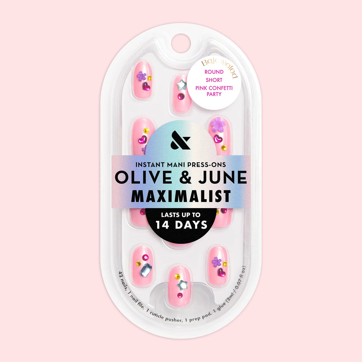 Pink Confetti Party - Press On | Short | Round