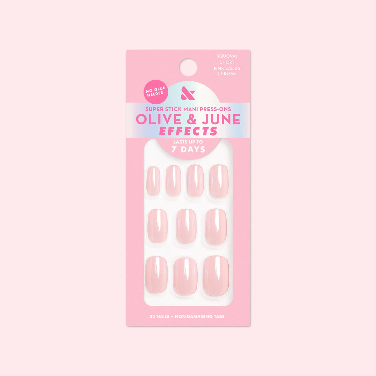 Pink Sands Chrome - Tab Press On | Short | Squoval