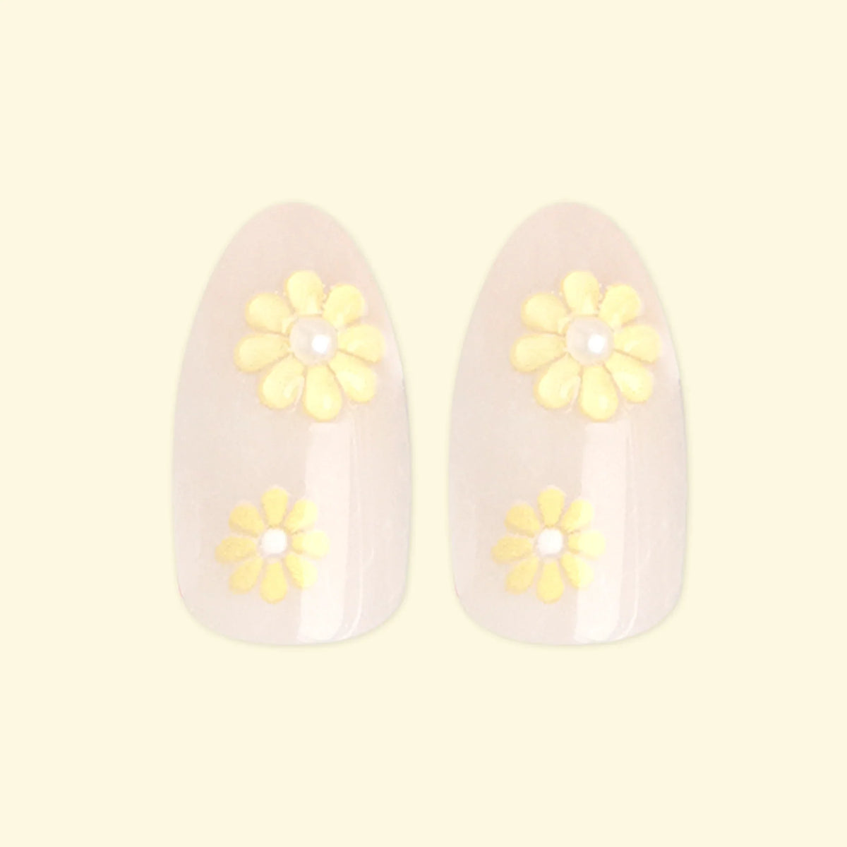 Flower Party with 3D Pearls - Press On | Medium | Almond