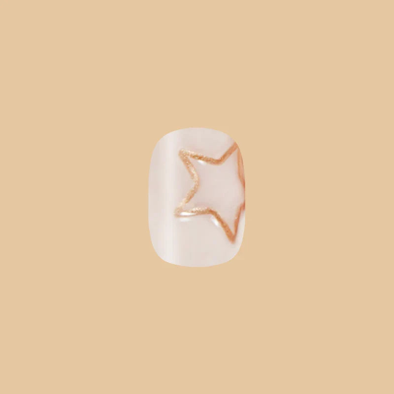 Puffy Gold Stars - Press-On | Extra Short | Squoval