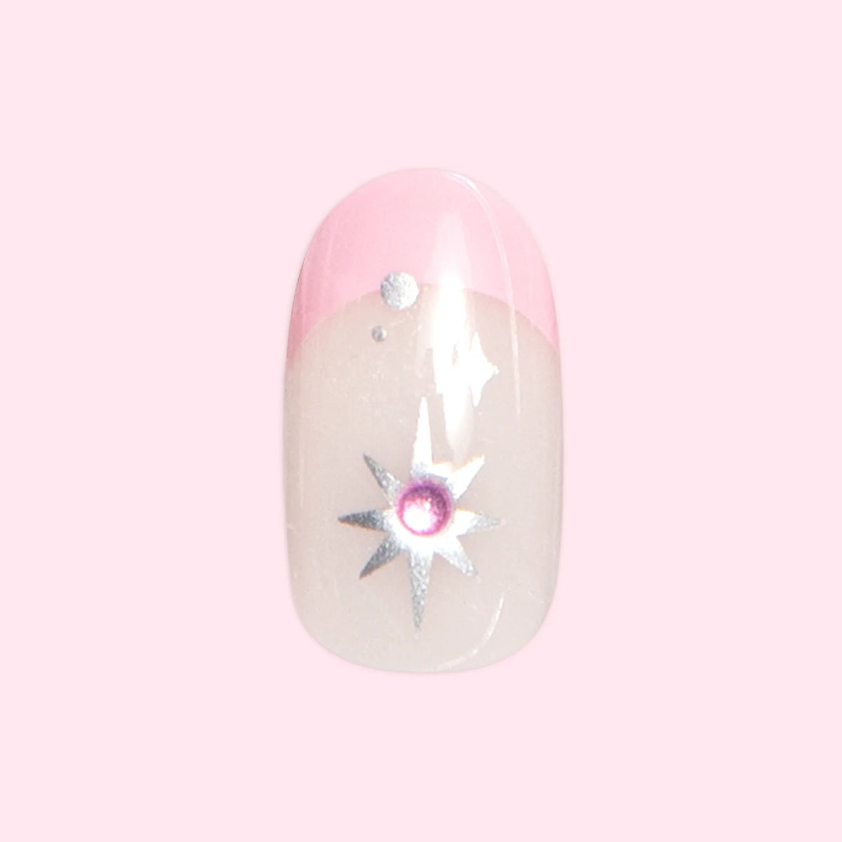 Bubblegum French with Metallic Stars - Press On | Short | Round