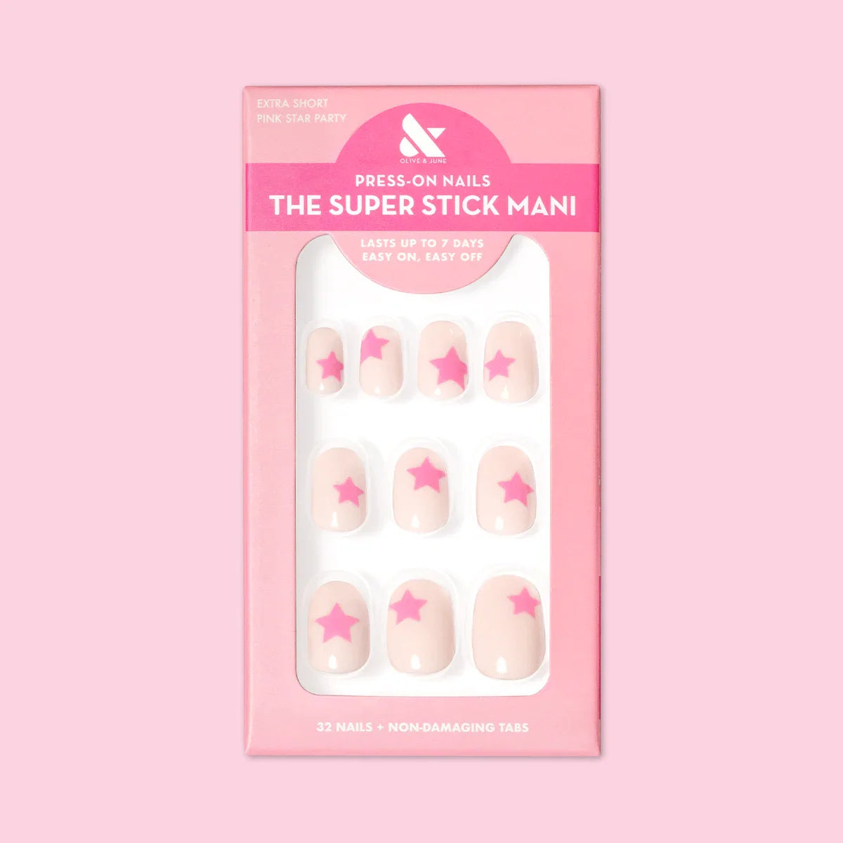 Pink Star Party | Extra Short | Round - Tab Press-On